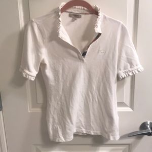 Burberry White Ruffle Polo Size Small